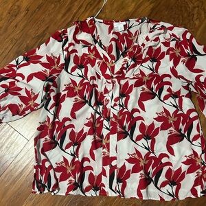 Floral Red and White Women's Top